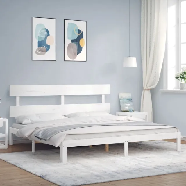 vidaXL Bedframe met hoofdbord massief hout wit