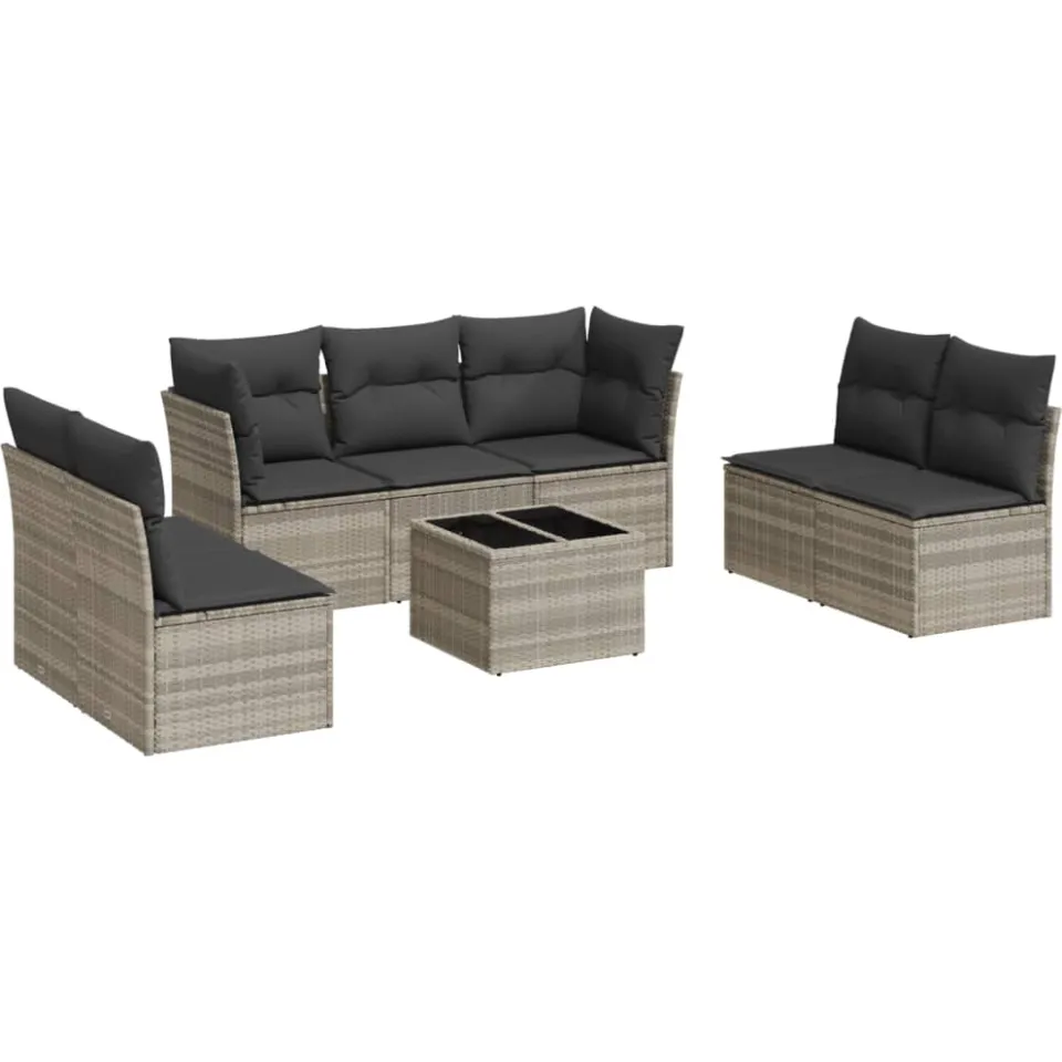 vidaXL 8-delige Loungeset met kussens poly rattan lichtgrijs