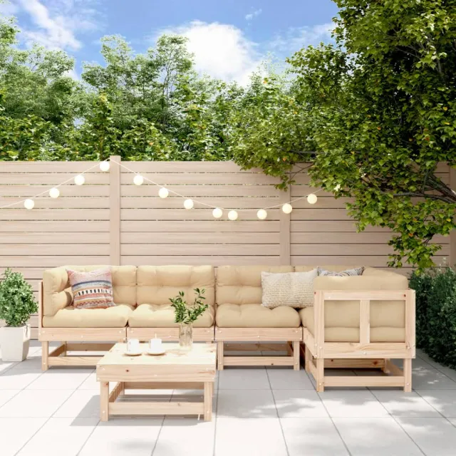 vidaXL 6-delige Loungeset met kussens massief hout bruin