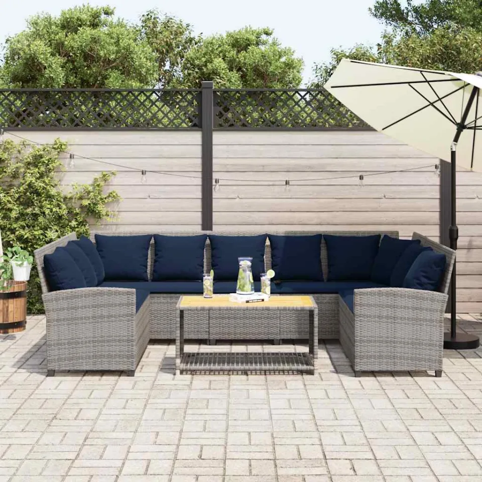 vidaXL Tuinbank met kussens poly rattan grijs, foto 3