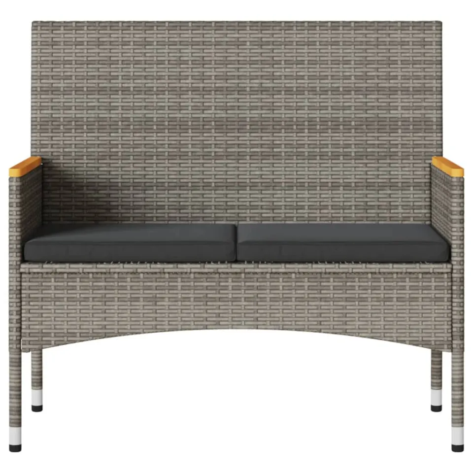 vidaXL Tuinbank 2-zits met kussens en tafel poly rattan grijs, foto 4