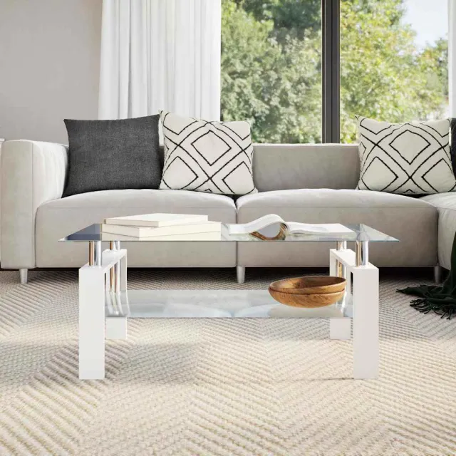 vidaXL Salontafel 95x55x40 cm gehard glas transparant en wit, foto 2