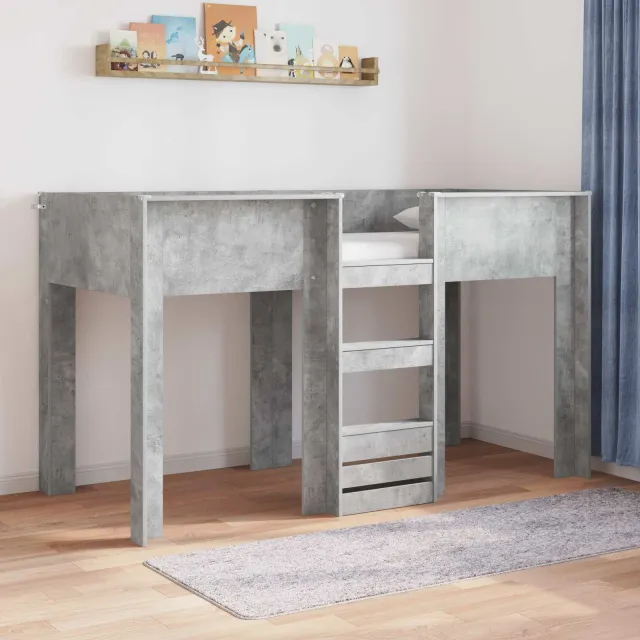 vidaXL Bunk Bed voor Kinderen Beton Grijs 75 x 190 cm Bewerkt hout