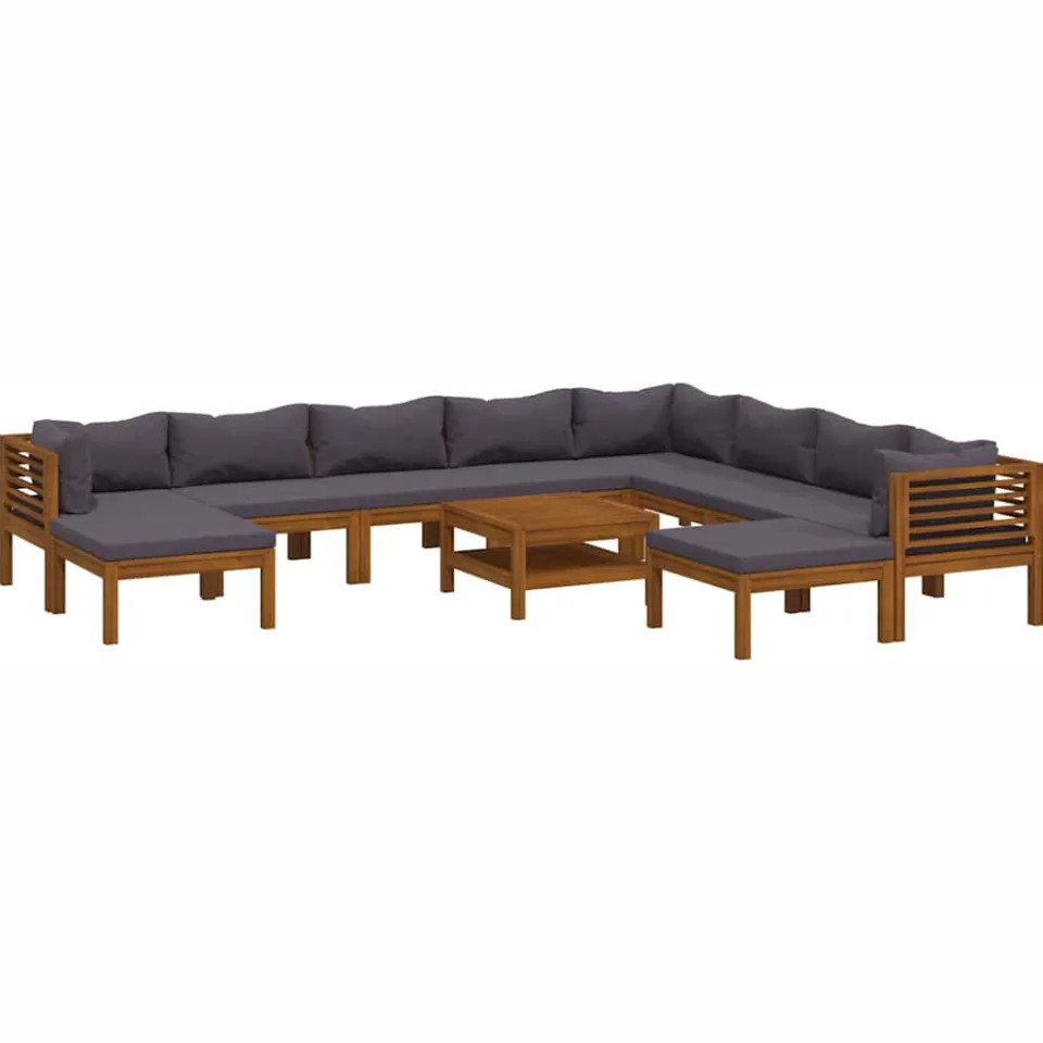 vidaXL 11-delige Loungeset met kussens massief acaciahout grijs, foto 4