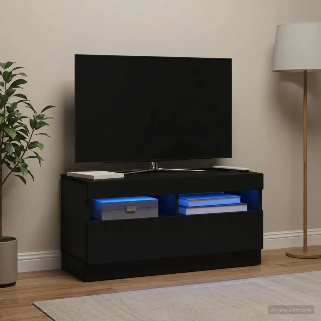 vidaXL LED tv-meubel Zwart Bewerkt hout