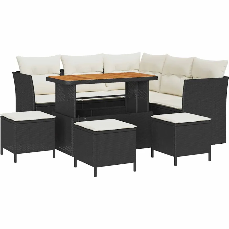 vidaXL Tuinbankenset 9 st Zwart poly rattan