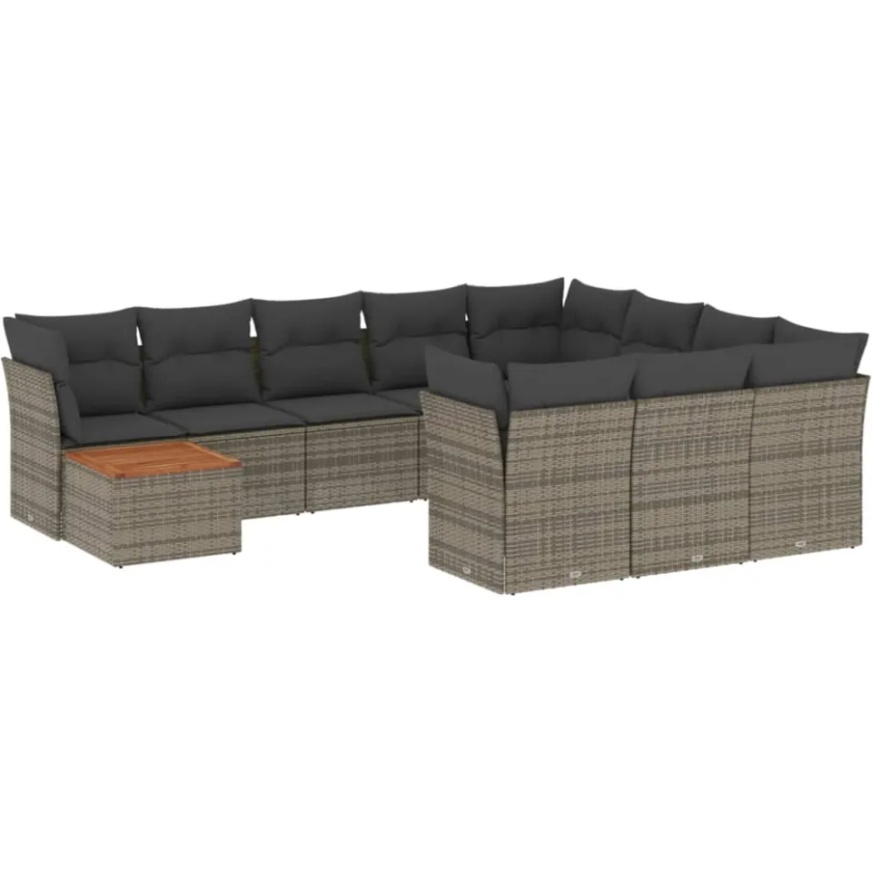 vidaXL 11-delige Loungeset met kussens poly rattan grijs
