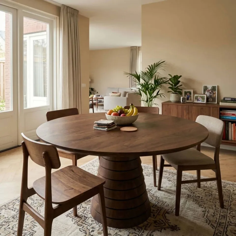 Giga Meubel Eettafel Marín - Rond Donkerbruin Mangohout - 130x130x76cm, foto 2