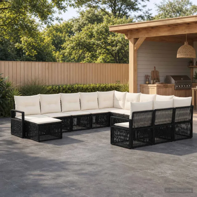 vidaXL Tuinbankenset 12 st 12-zits Zwart poly rattan, foto 2