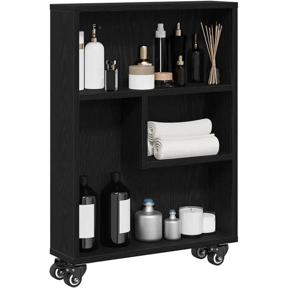 vidaXL Smalle Opbergtrolley 3-laags 48 x 13 x 68 cm Zwart Eiken