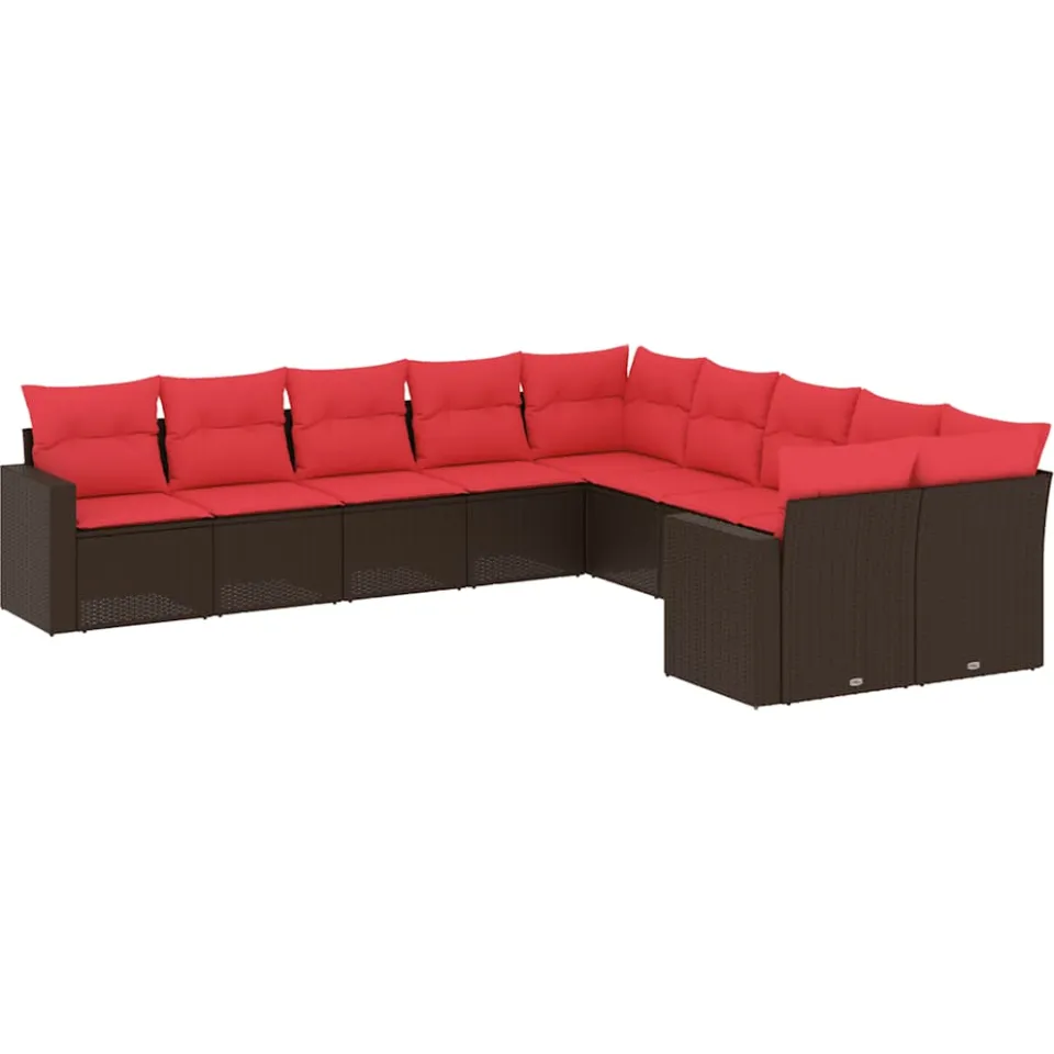 vidaXL 10-delige Loungeset met kussens poly rattan bruin