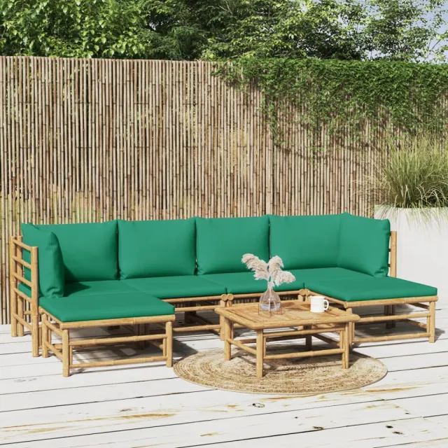 vidaXL 7-delige Loungeset met kussens bamboe groen, foto 2