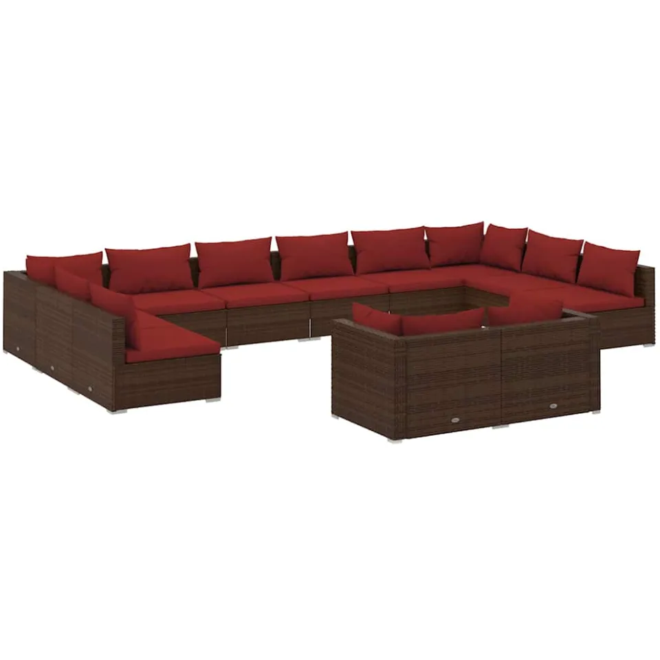 vidaXL 12-delige Loungeset met kussens poly rattan bruin, foto 3