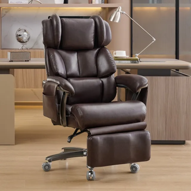 STILVORA Bureaustoel 76,5 x 85,5 x 121,5 Cm - Met Massage En Verwarming En Voetsteun - Voor Kantoor En Thuiswerkplek - Kunstleer Bruin
