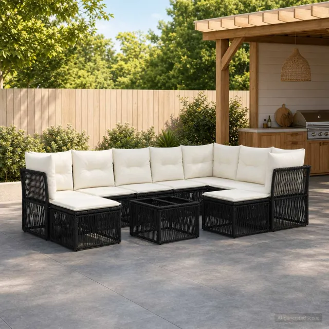 vidaXL Tuinbankenset 10 st 9-zits Zwart poly rattan, foto 2