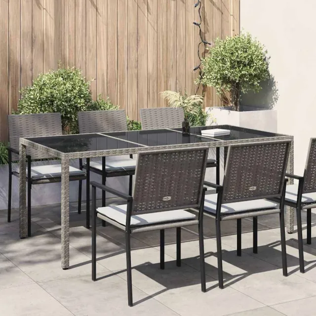 vidaXL Tuintafel 190x90x75 cm gehard glas en poly rattan grijs