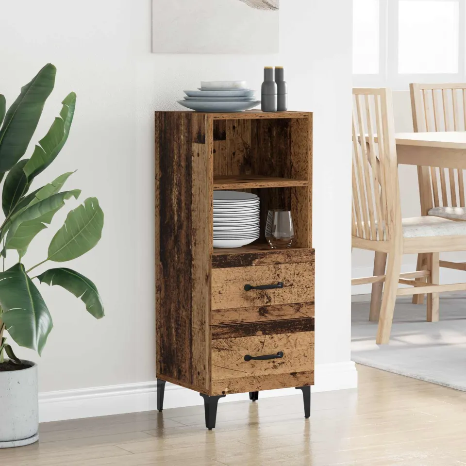 vidaXL Dressoir Oud hout 34 x 34.5 x 90 cm Bewerkt hout bruin, foto 4