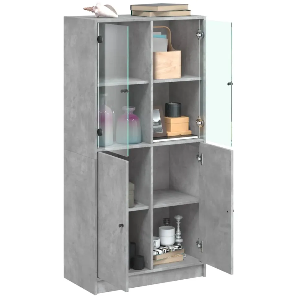 vidaXL Hoge kast met deuren 68x37x142 cm bewerkt hout betongrijs