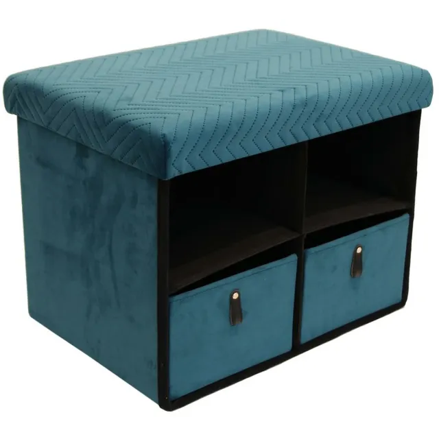HOME DECO FACTORY Poef/hocker storage - opvouwbaar - stof - opbergbox - groen - polyester/mdf - 38 x 50 cm Emerald groen