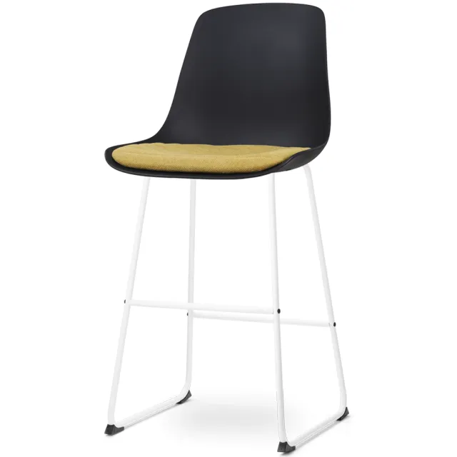 Nolon Nino-Liv barkruk zwart en okergeel zitkussen - wit onderstel - 75 cm, foto 2