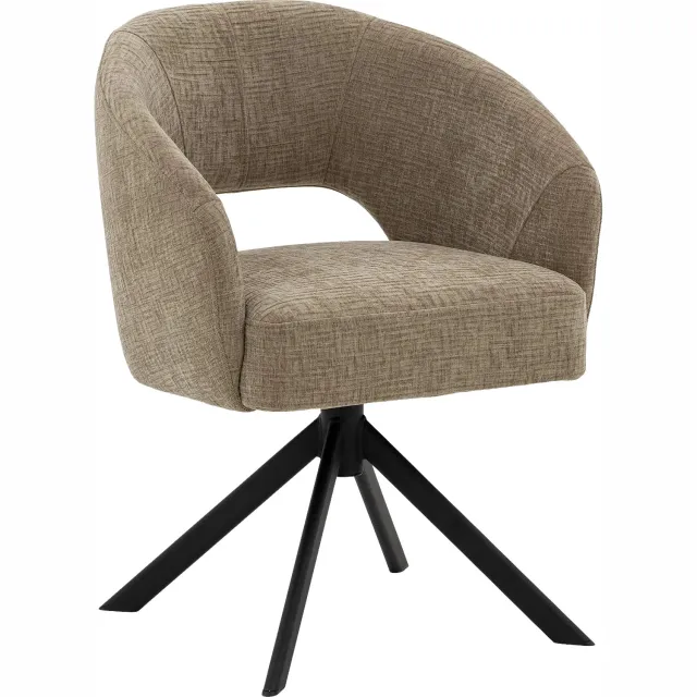 Goossens Excellent Stoel Ilse beige stof graden draaibaar graden draaibaar met autoreturn met armleuning, elegant chic stof fijn geweven lever