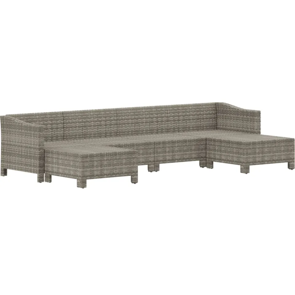 vidaXL 6-delige Loungeset met kussens poly rattan grijs, foto 3