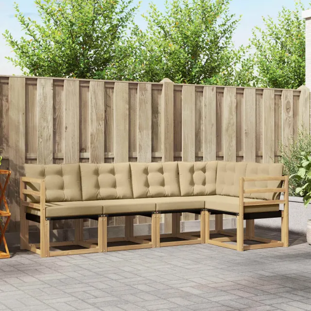 vidaXL Buiten bankenset 5 st 5-zits Wit en Beige