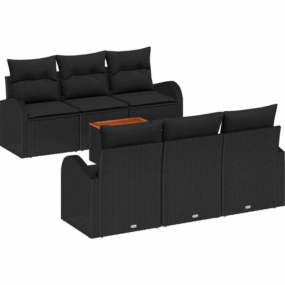 vidaXL Tuinbankenset 7 st Zwart poly rattan