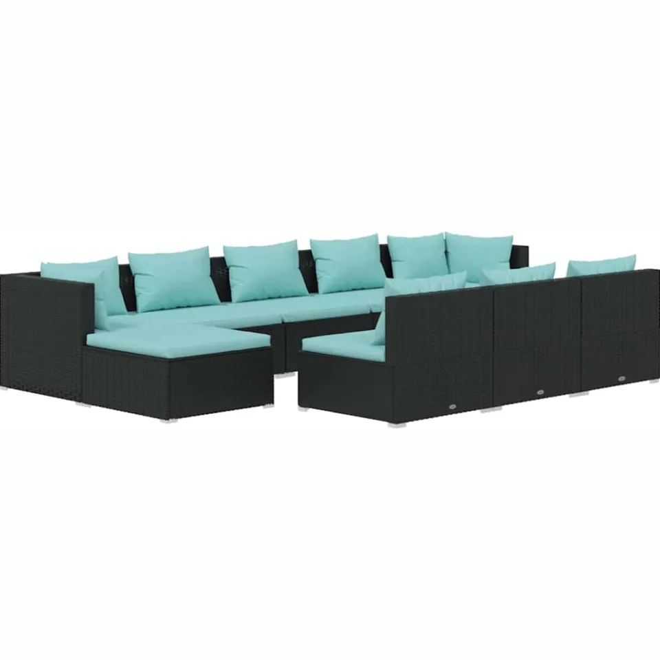 vidaXL 10-delige Loungeset met kussens poly rattan zwart, foto 3