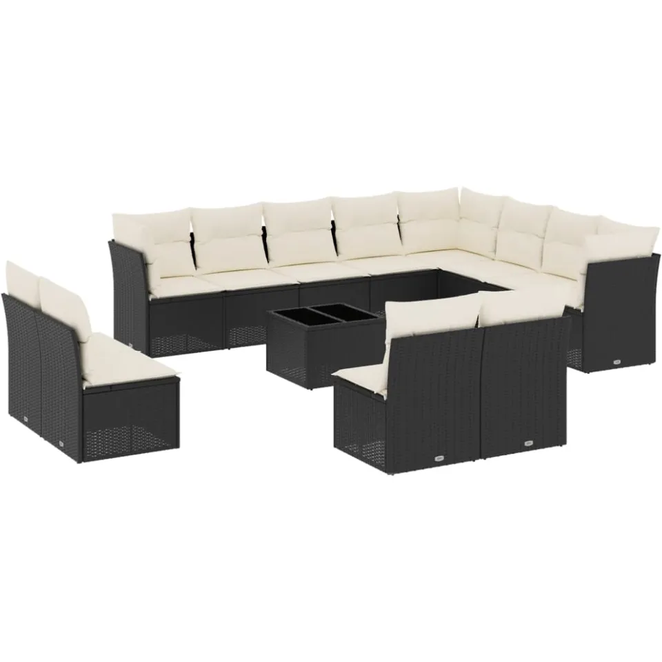 vidaXL 13-delige Loungeset met kussens poly rattan zwart