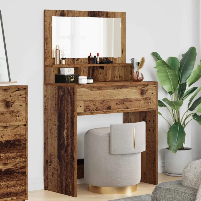vidaXL Slaapkamer Kaptafels Oud Hout 80 x 39,6 x 135 cm Bewerkt hout bruin, foto 2