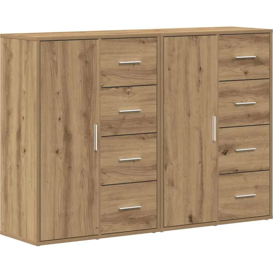 vidaXL Dressoir 2 st Artisan Eiken 60 x 31 x 84 cm Bewerkt hout, foto 3