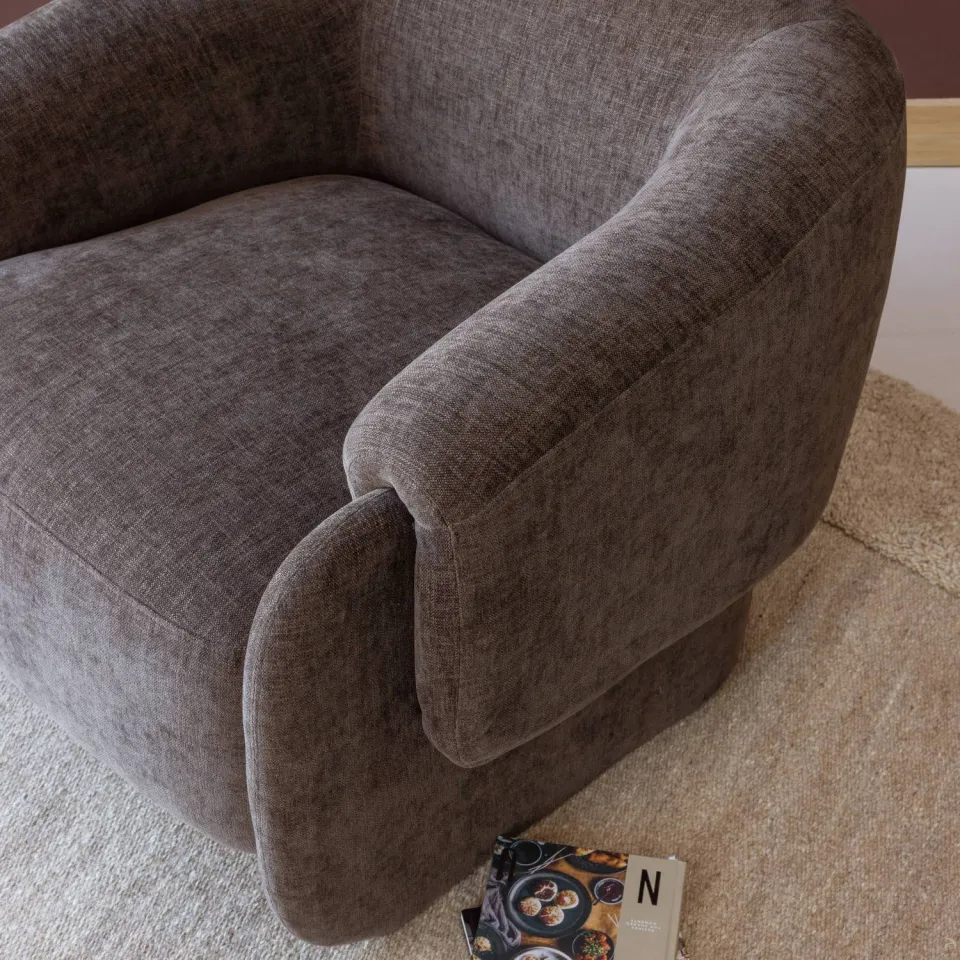 WOOOD Moru Fauteuil - Chenille - Donkerbruin - 83x90x71, foto 3