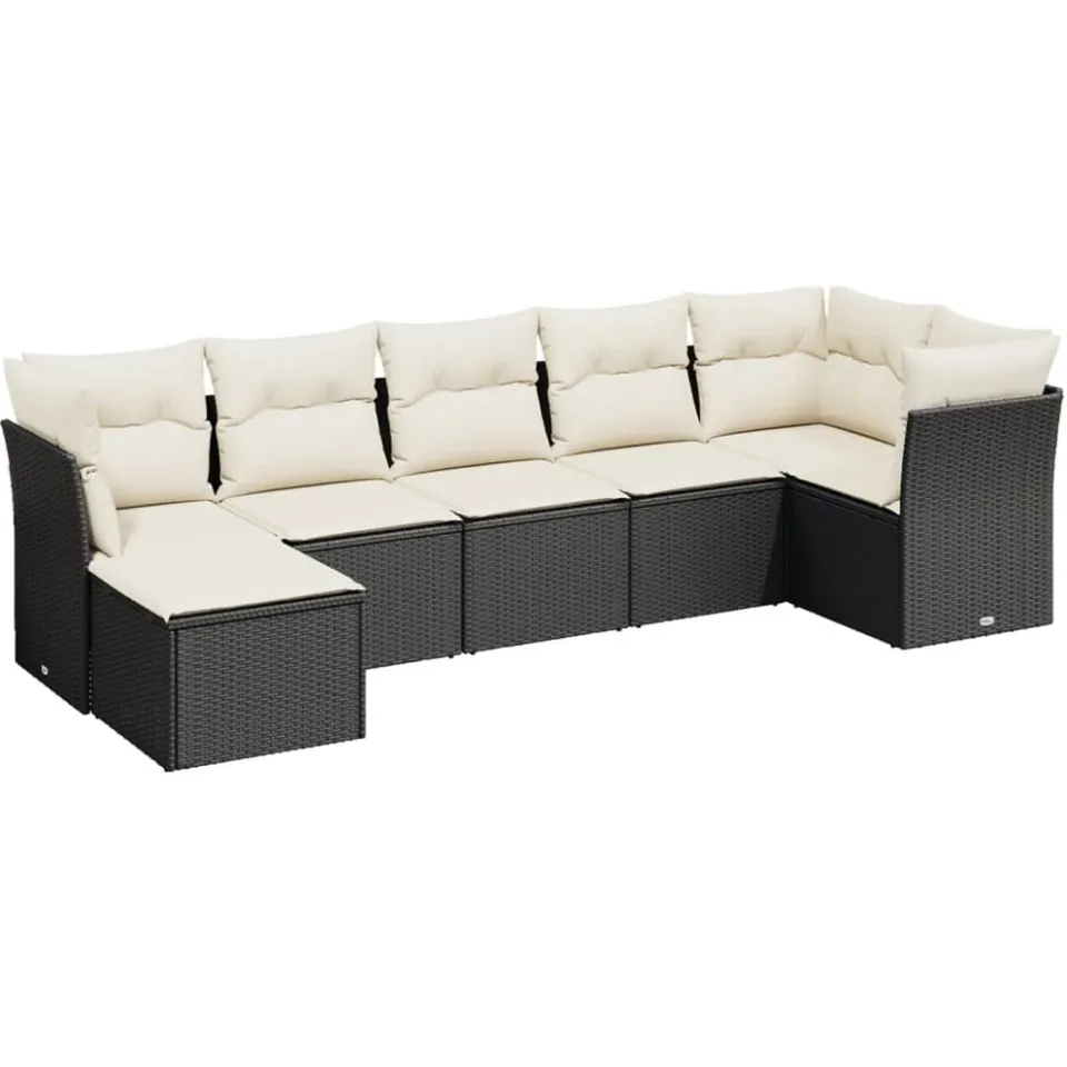 vidaXL 7-delige Loungeset met kussens poly rattan zwart