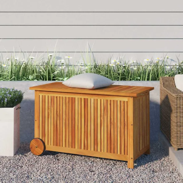 vidaXL Tuinbox met wieltjes 90x50x58 cm massief acaciahout bruin, foto 2