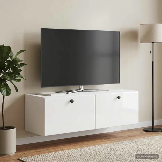 vidaXL Wandbeugel TV-kast 98 x 31 x 30 cm Hoogglans Wit Bewerkt hout