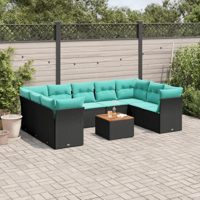 vidaXL 10-delige Loungeset met kussens poly rattan zwart, foto 2