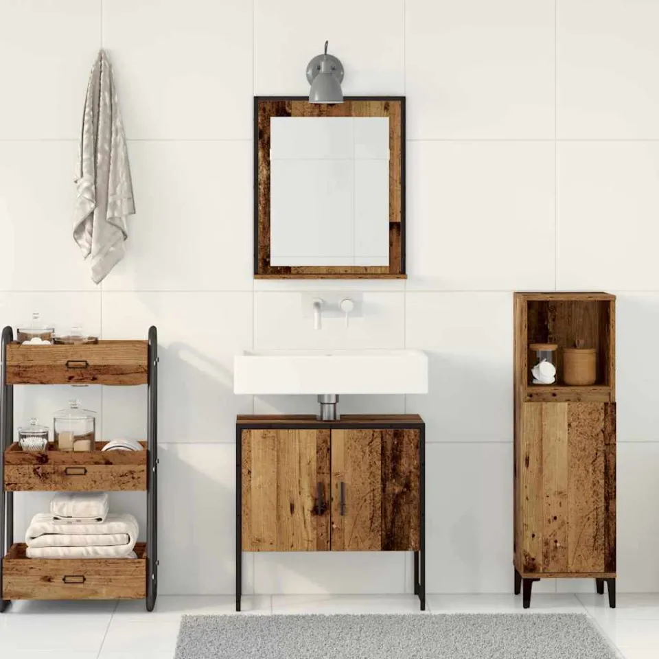vidaXL Badkamermeubelset 2 st Bruin Bewerkt hout, foto 3
