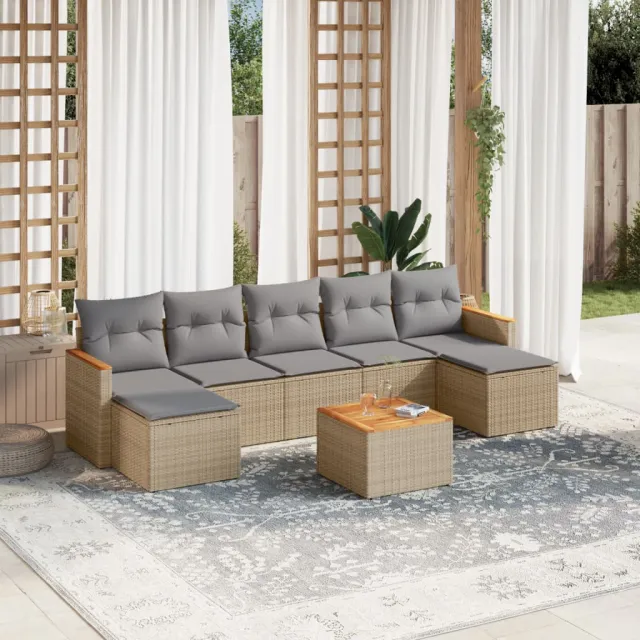 vidaXL 8-delige Loungeset met kussens poly rattan gemengd beige, foto 2
