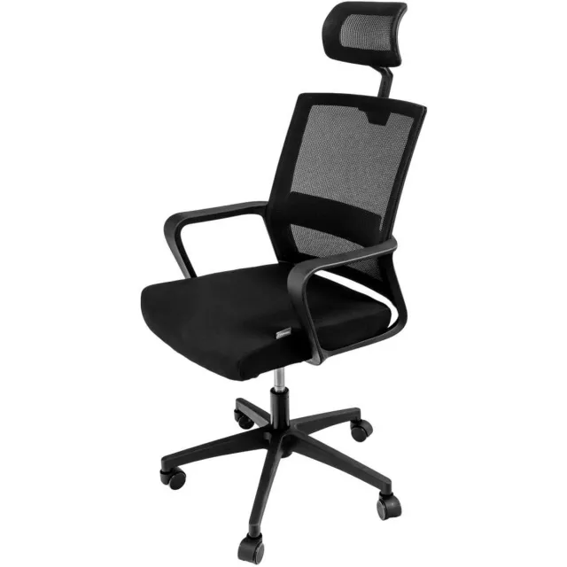 FURVERO Basic PLUS Serie - Bureaustoel - Ergonomisch ontwerp - Met hoofdsteun - Ademend mesh en gestoffeerde zitting zwart