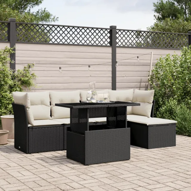 vidaXL 6-delige Loungeset met kussens poly rattan zwart, foto 2