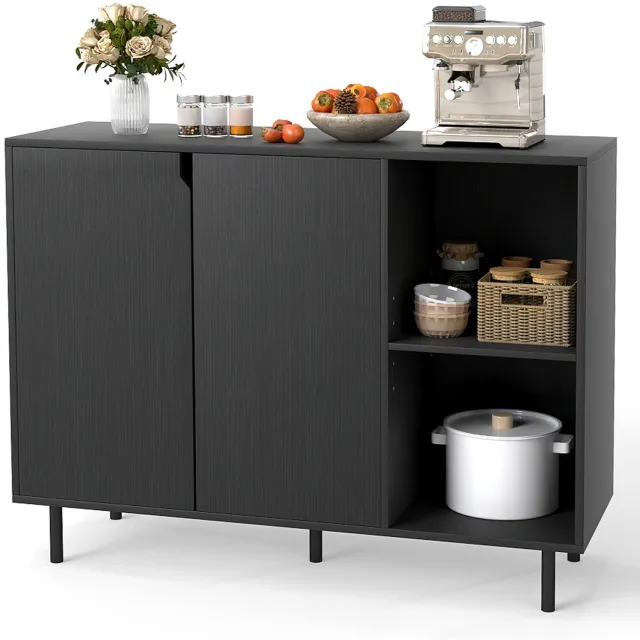 Costway Sideboard van hout, ladekast met 4 vakken & 2 deuren, zwart