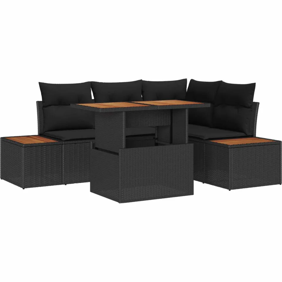 vidaXL Tuin Sofa Set 5 st Zwart Poly riet, foto 4