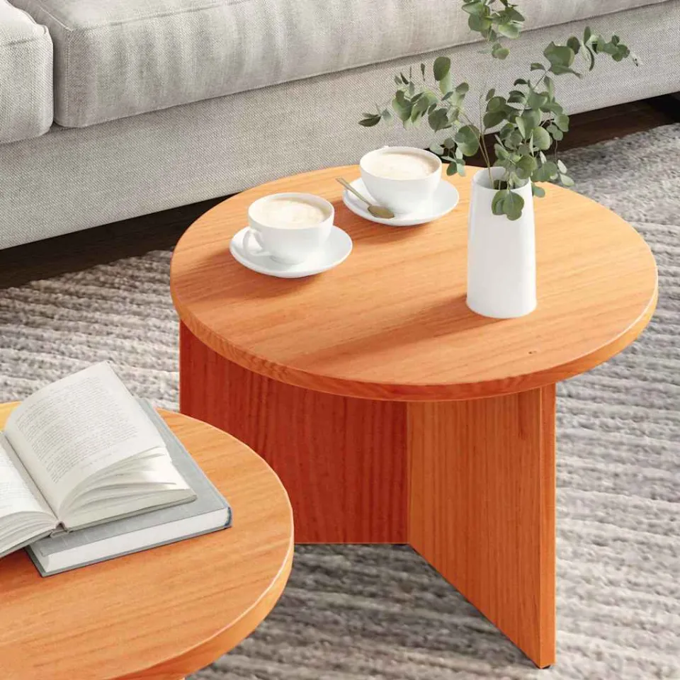 vidaXL Salontafel 2 st Wasbruin 49 x 49 x 28 cm Massief grenenhout bruin, foto 3