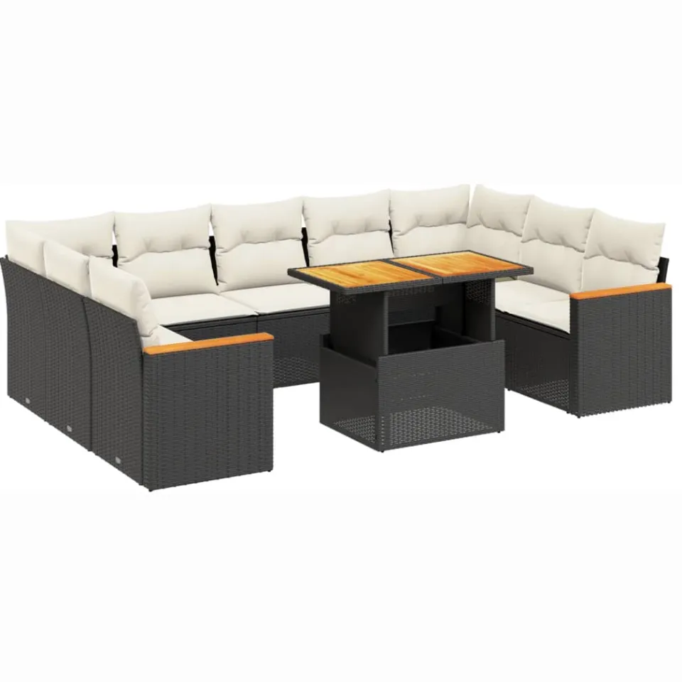 vidaXL 11-delige Loungeset met kussens poly rattan zwart