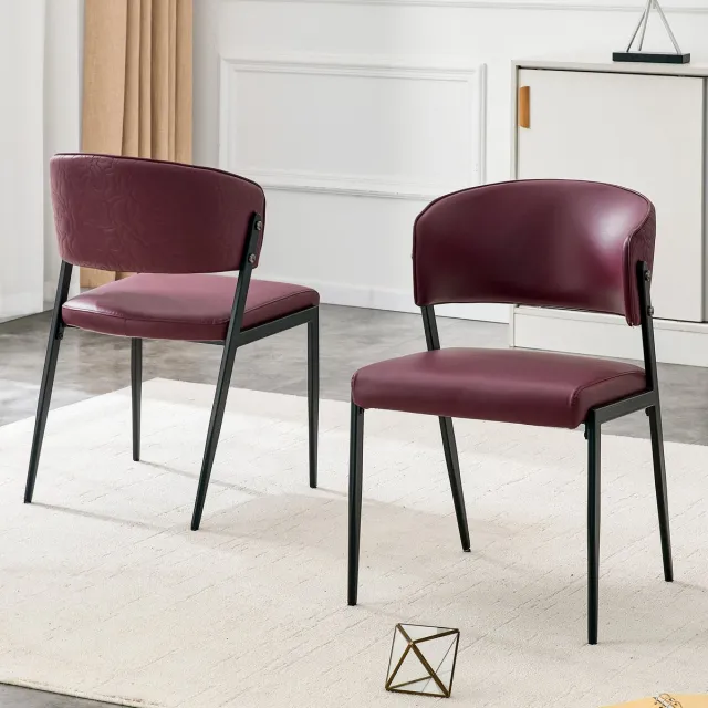 Welltin Eetkamerstoelen - Set Van 2 - Gestoffeerde eetkamerstoel - Eettafelstoel - Eetkamerstoelen - PU - Met rugleuning - Antislip - Metalen stoelpoten - Modern Design - Rood