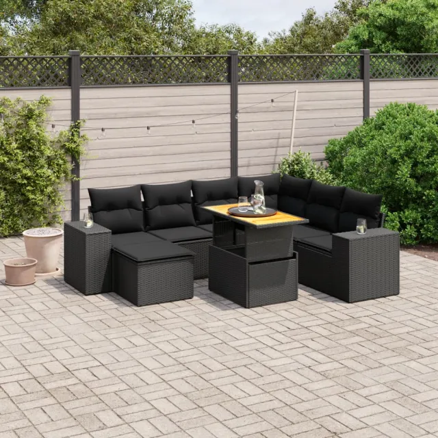 vidaXL 8-delige Loungeset met kussens poly rattan zwart, foto 2