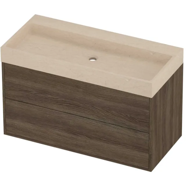 Proline Evoli Badmeubelset Hardsteen Loft 2 Laden 100x46x62 cm Sand Stone Vital Oak Eiken