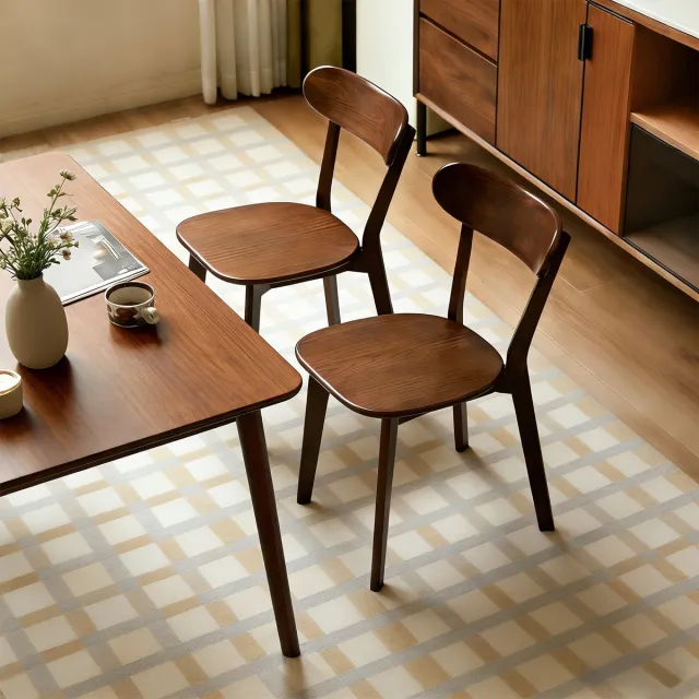 FloraGrace Eetkamerstoel Set Van 2 - Gebogen Rugleuning en Verstelbare Voetpads - Mid-Century Modern - Hout - Walnoot Walnut