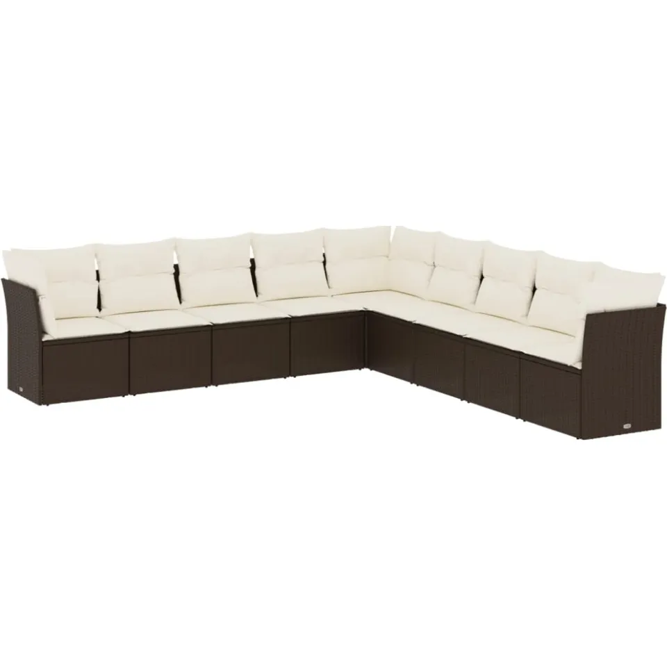vidaXL 9-delige Loungeset met kussens poly rattan bruin, foto 3